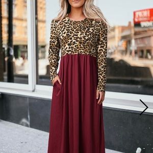 JUST IN**Leopard Print and Burgundy Maxi Dress
